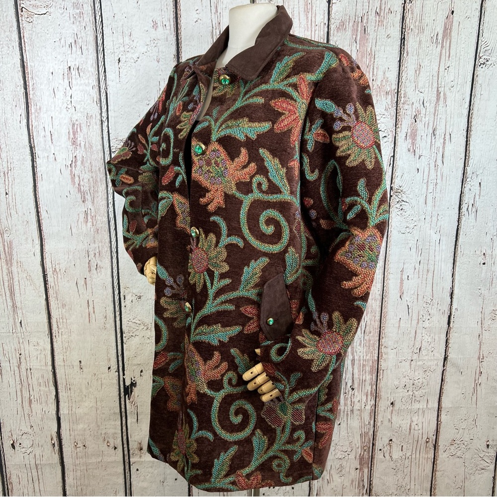 Vintage Maggie Sweet Floral Tapestry Rug Chenille Blazer Coat Jacket Size Medium - Picture 7 of 16